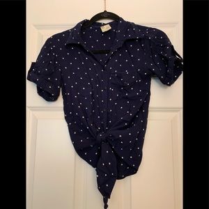 Button Down Tie-Front Crop Top